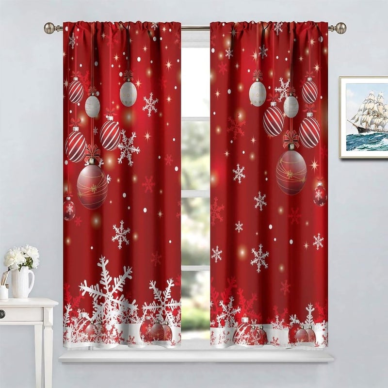 YCness Merry Christmas Curtains, Merry Xmas Glitter Snowflake Window Treatments for Living Room Bedroom Kitchen Holiday Party Decor,Red Burgundy New Year Drapes 2 Panel Sets,52x84 Inch - Image 4